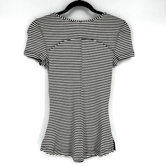 Free People Frenchie Striped Cutout Knit Tee Black/Ivory Small - Picture 5 of 8